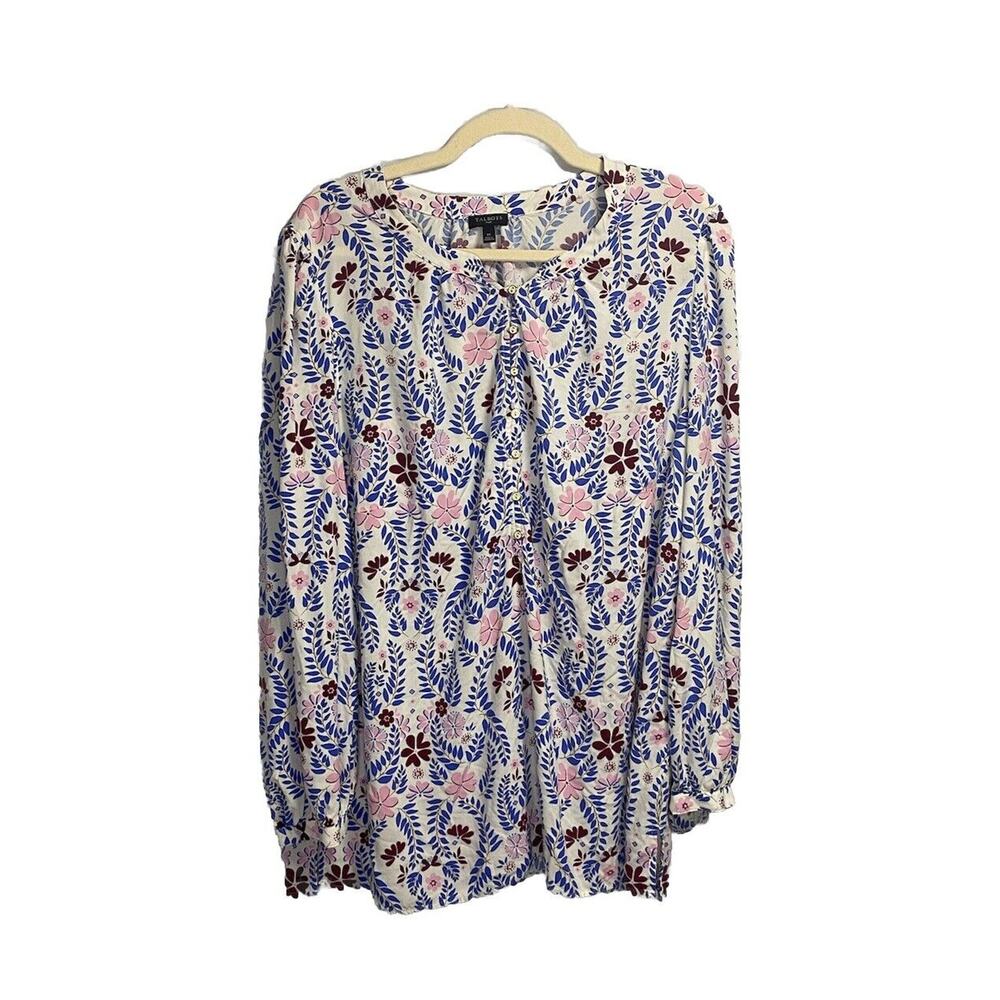 Talbots Tunic Women’s‎ 1X Plus Floral Print Button Front Rayon Boho Colorful